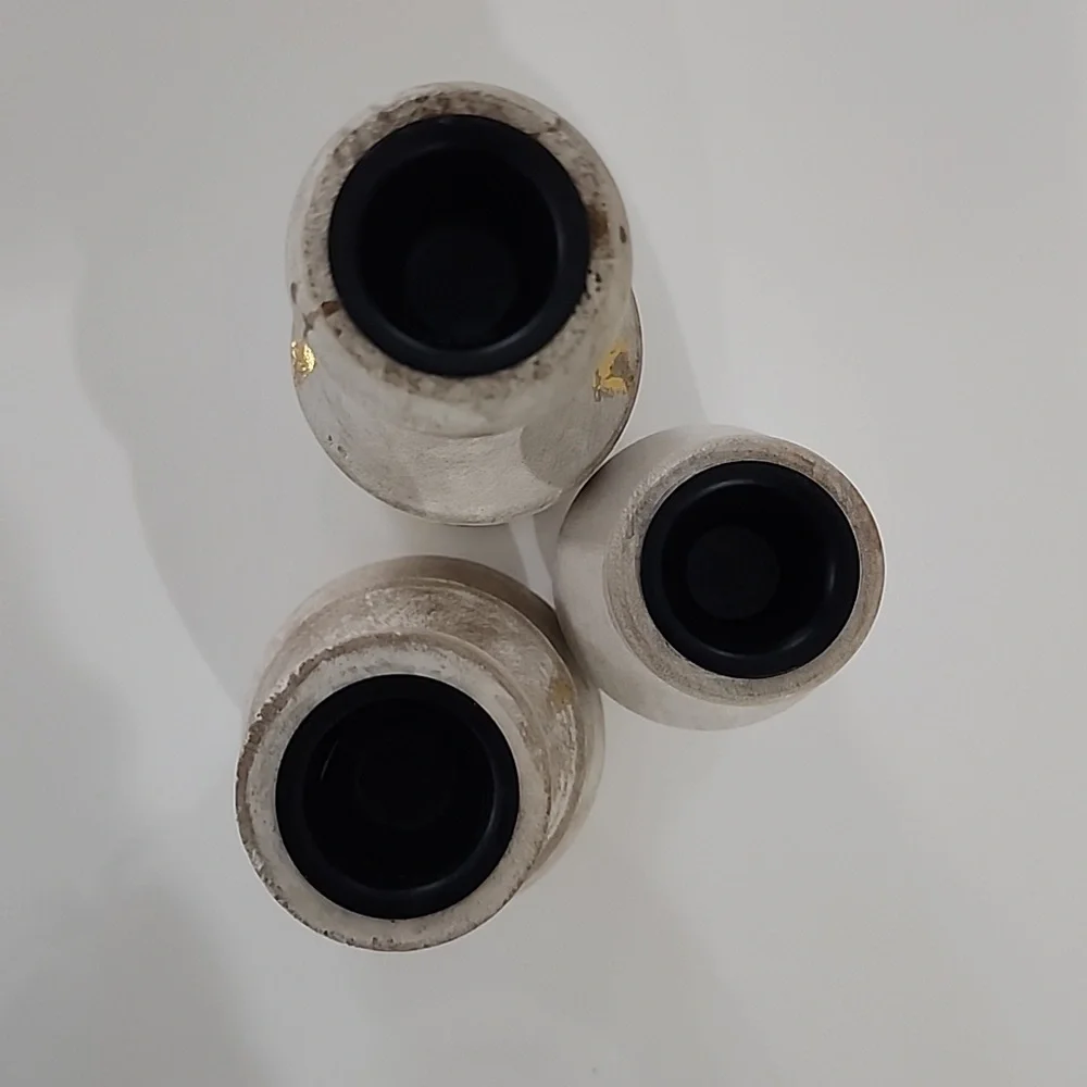 World Market Whitewash And Gold Bottle Taper Candle Holders NWT - Picture 4 of 7